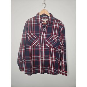 Duluth Trading Shirt Shacket Men M Untucked Relaxed Fit Blue Chunky Plaid Thick